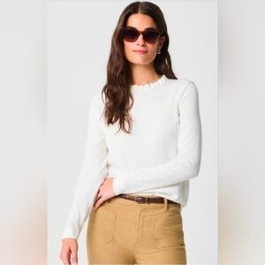 J.Crew Ivory Ruffle Neck 100% Cotton Blouse Keyhole Back Long Sleeve Size XL